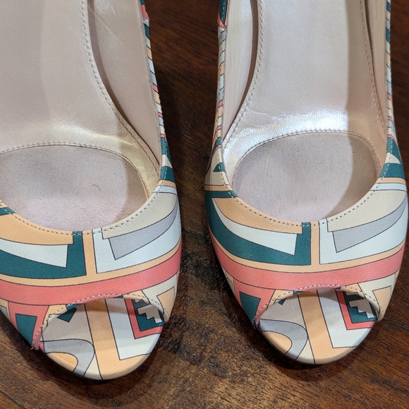 Rare Emilio Pucci leather pumps Peep Toe Art Deco Size 40 Signature Pattern - Picture 6 of 13